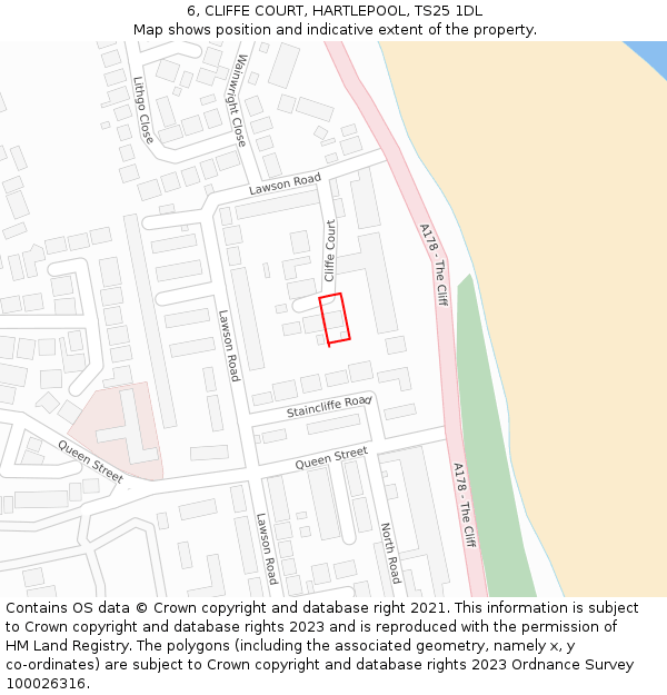 6, CLIFFE COURT, HARTLEPOOL, TS25 1DL: Location map and indicative extent of plot