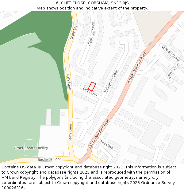 6, CLIFT CLOSE, CORSHAM, SN13 0JS: Location map and indicative extent of plot