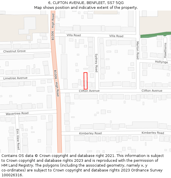 6, CLIFTON AVENUE, BENFLEET, SS7 5QG: Location map and indicative extent of plot