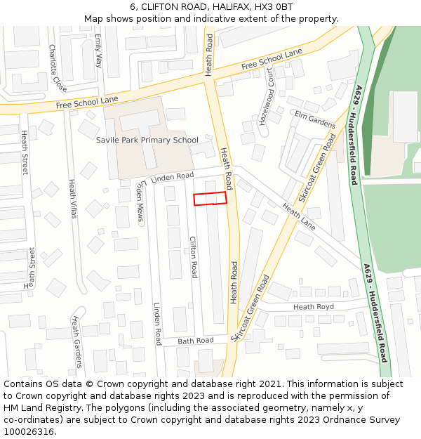 6, CLIFTON ROAD, HALIFAX, HX3 0BT: Location map and indicative extent of plot