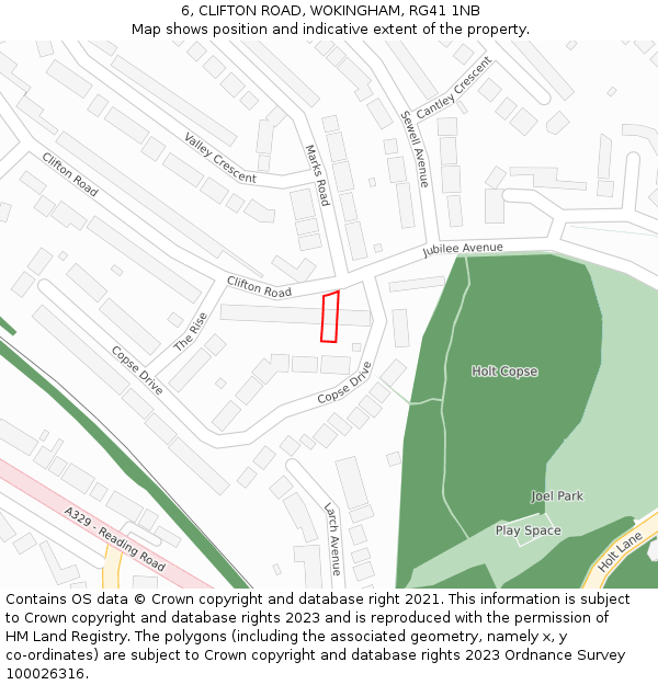 6, CLIFTON ROAD, WOKINGHAM, RG41 1NB: Location map and indicative extent of plot