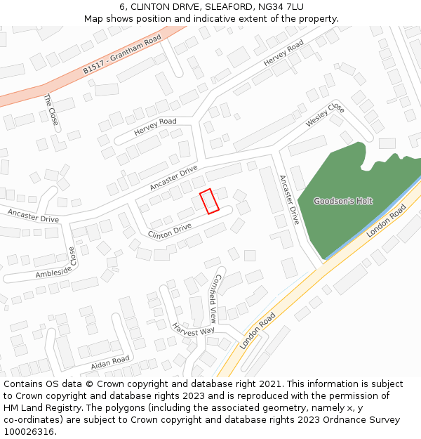 6, CLINTON DRIVE, SLEAFORD, NG34 7LU: Location map and indicative extent of plot