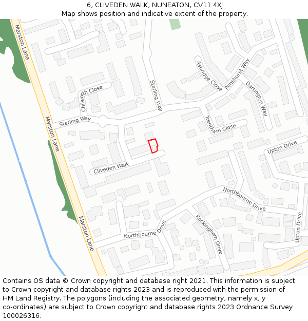 6, CLIVEDEN WALK, NUNEATON, CV11 4XJ: Location map and indicative extent of plot
