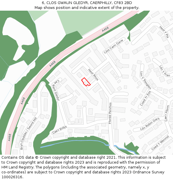 6, CLOS GWAUN GLEDYR, CAERPHILLY, CF83 2BD: Location map and indicative extent of plot