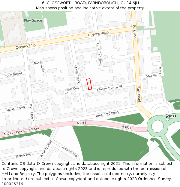 6, CLOSEWORTH ROAD, FARNBOROUGH, GU14 6JH: Location map and indicative extent of plot