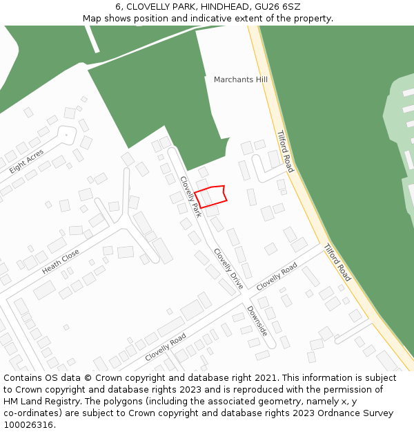 6, CLOVELLY PARK, HINDHEAD, GU26 6SZ: Location map and indicative extent of plot