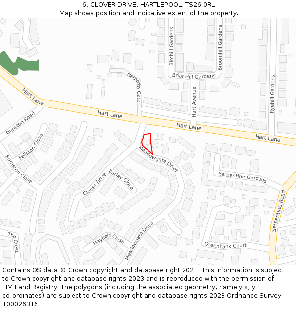 6, CLOVER DRIVE, HARTLEPOOL, TS26 0RL: Location map and indicative extent of plot