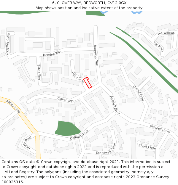 6, CLOVER WAY, BEDWORTH, CV12 0GX: Location map and indicative extent of plot