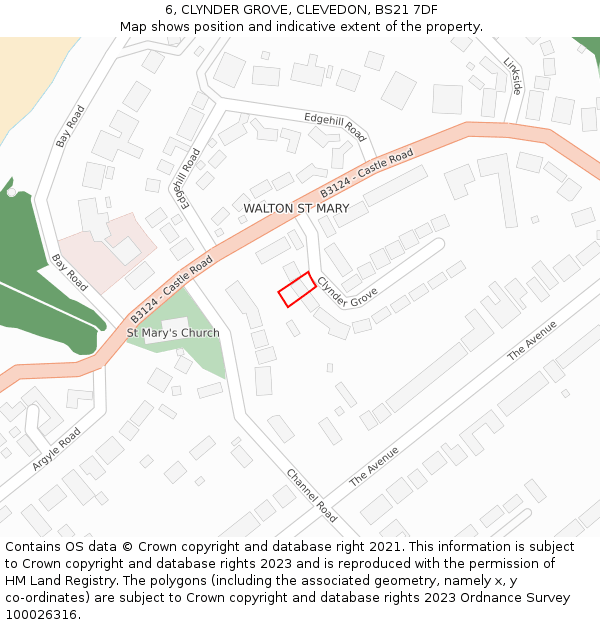 6, CLYNDER GROVE, CLEVEDON, BS21 7DF: Location map and indicative extent of plot