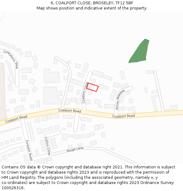 6, COALPORT CLOSE, BROSELEY, TF12 5BF: Location map and indicative extent of plot