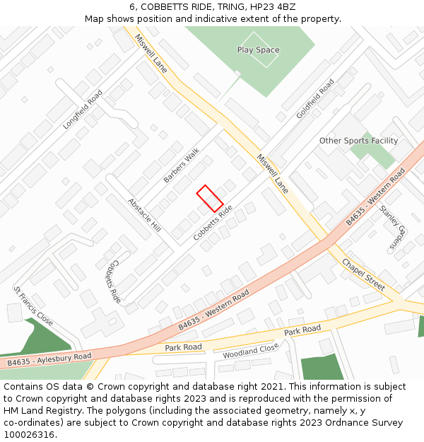 6, COBBETTS RIDE, TRING, HP23 4BZ: Location map and indicative extent of plot