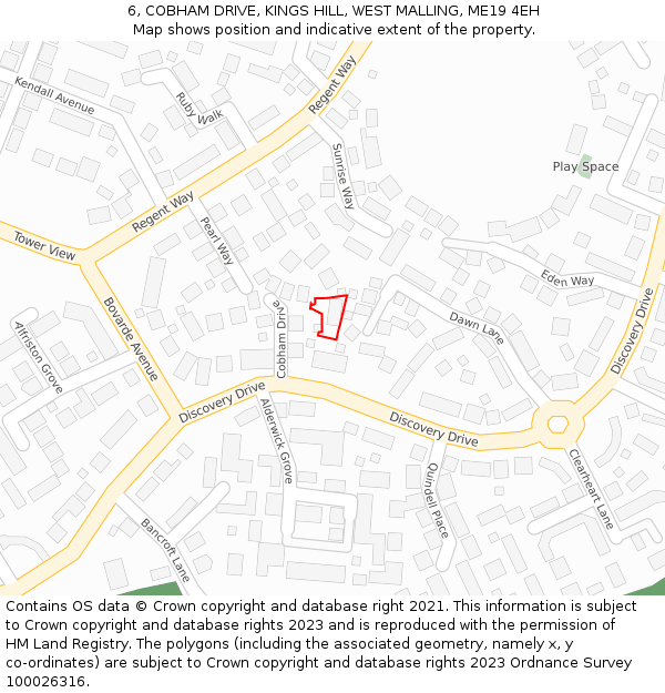 6, COBHAM DRIVE, KINGS HILL, WEST MALLING, ME19 4EH: Location map and indicative extent of plot