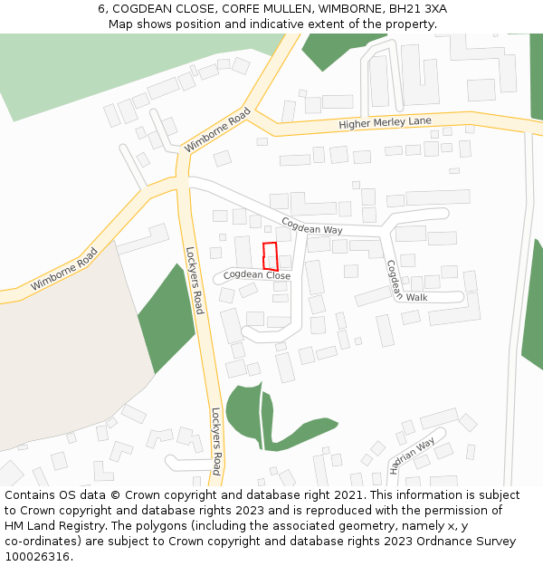 6, COGDEAN CLOSE, CORFE MULLEN, WIMBORNE, BH21 3XA: Location map and indicative extent of plot
