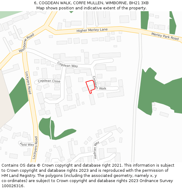 6, COGDEAN WALK, CORFE MULLEN, WIMBORNE, BH21 3XB: Location map and indicative extent of plot