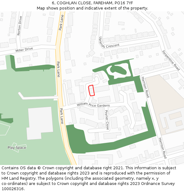 6, COGHLAN CLOSE, FAREHAM, PO16 7YF: Location map and indicative extent of plot