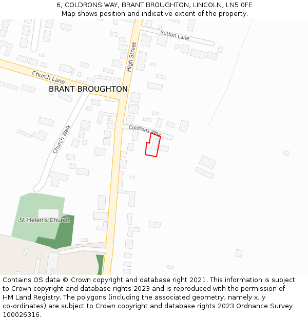 6, COLDRONS WAY, BRANT BROUGHTON, LINCOLN, LN5 0FE: Location map and indicative extent of plot