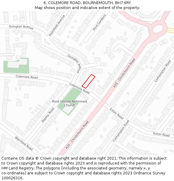 6, COLEMORE ROAD, BOURNEMOUTH, BH7 6RY: Location map and indicative extent of plot