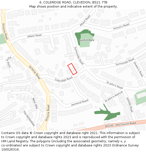 6, COLERIDGE ROAD, CLEVEDON, BS21 7TB: Location map and indicative extent of plot