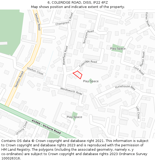 6, COLERIDGE ROAD, DISS, IP22 4PZ: Location map and indicative extent of plot