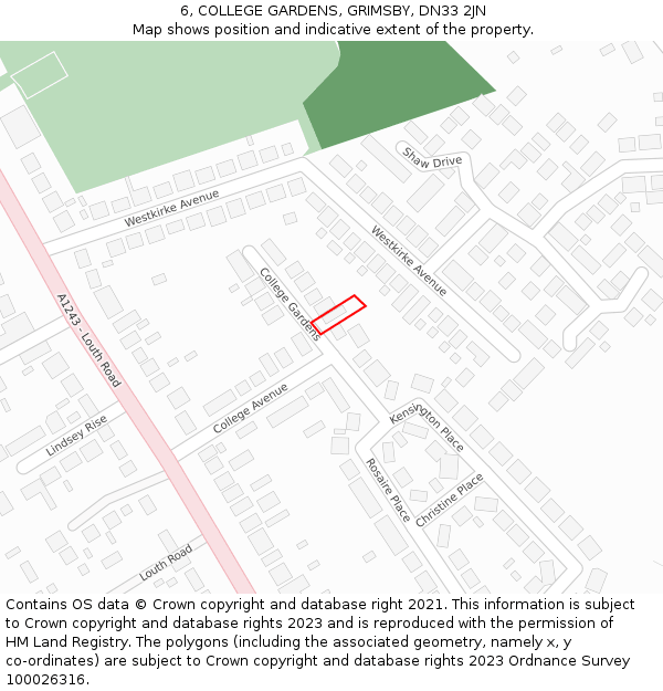6, COLLEGE GARDENS, GRIMSBY, DN33 2JN: Location map and indicative extent of plot