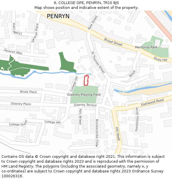 6, COLLEGE OPE, PENRYN, TR10 8JS: Location map and indicative extent of plot