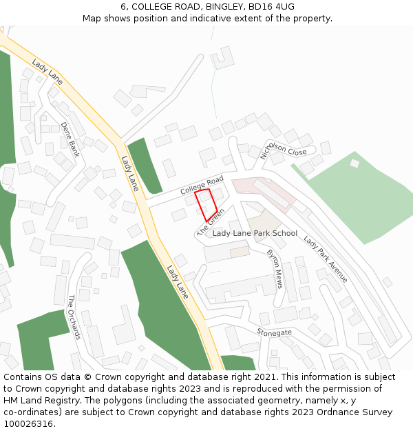 6, COLLEGE ROAD, BINGLEY, BD16 4UG: Location map and indicative extent of plot