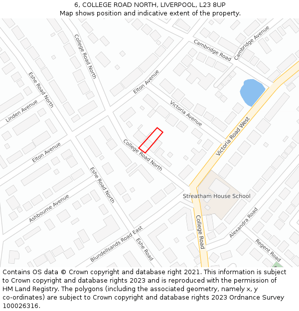 6, COLLEGE ROAD NORTH, LIVERPOOL, L23 8UP: Location map and indicative extent of plot