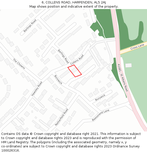 6, COLLENS ROAD, HARPENDEN, AL5 2AJ: Location map and indicative extent of plot