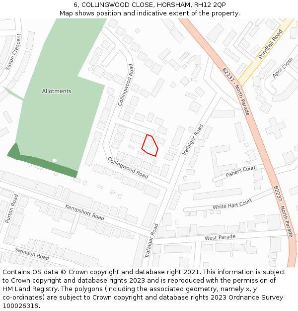 6, COLLINGWOOD CLOSE, HORSHAM, RH12 2QP: Location map and indicative extent of plot