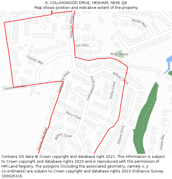 6, COLLINGWOOD DRIVE, HEXHAM, NE46 2JA: Location map and indicative extent of plot