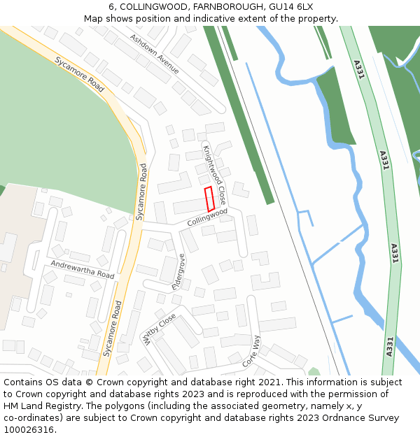 6, COLLINGWOOD, FARNBOROUGH, GU14 6LX: Location map and indicative extent of plot