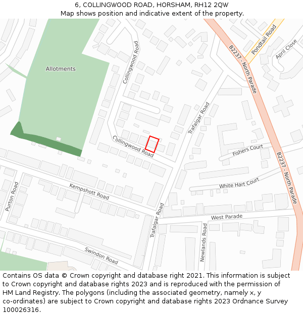 6, COLLINGWOOD ROAD, HORSHAM, RH12 2QW: Location map and indicative extent of plot