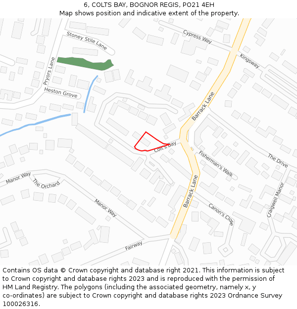 6, COLTS BAY, BOGNOR REGIS, PO21 4EH: Location map and indicative extent of plot