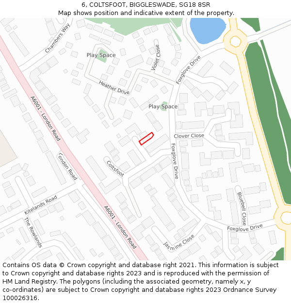 6, COLTSFOOT, BIGGLESWADE, SG18 8SR: Location map and indicative extent of plot