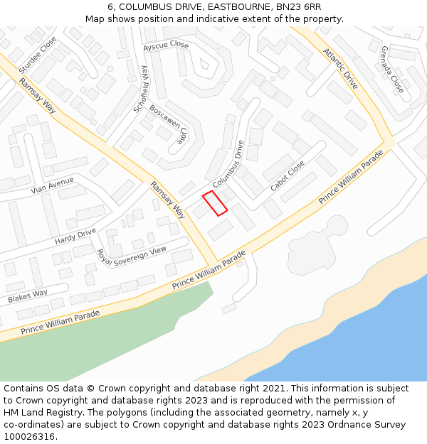 6, COLUMBUS DRIVE, EASTBOURNE, BN23 6RR: Location map and indicative extent of plot