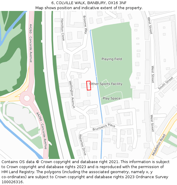 6, COLVILLE WALK, BANBURY, OX16 3NF: Location map and indicative extent of plot