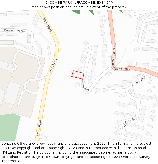 6, COMBE PARK, ILFRACOMBE, EX34 9NY: Location map and indicative extent of plot