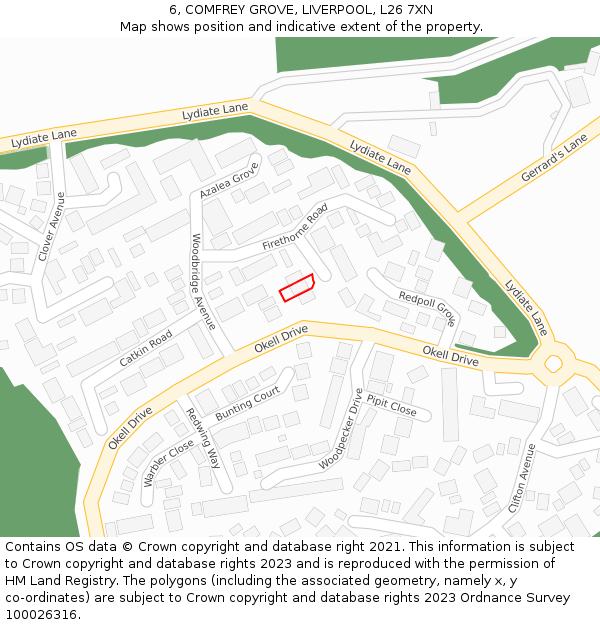6, COMFREY GROVE, LIVERPOOL, L26 7XN: Location map and indicative extent of plot