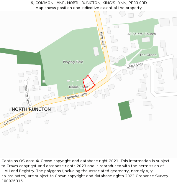 6, COMMON LANE, NORTH RUNCTON, KING'S LYNN, PE33 0RD: Location map and indicative extent of plot