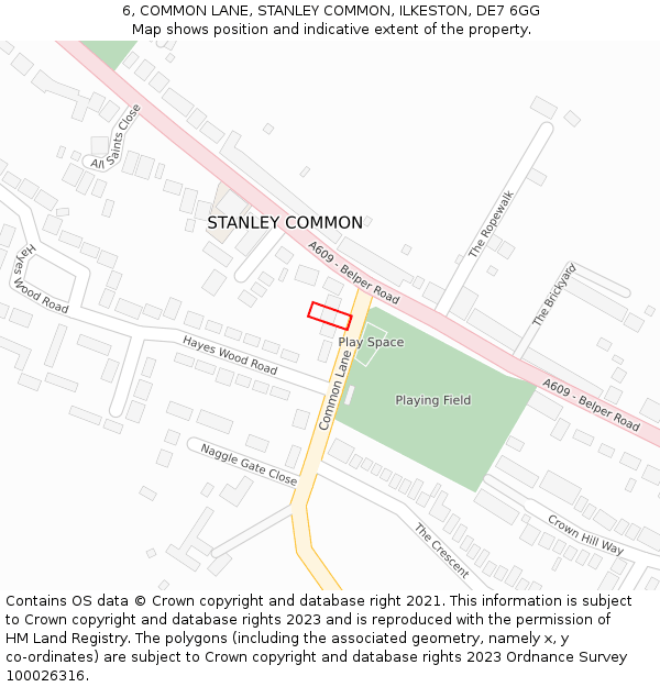 6, COMMON LANE, STANLEY COMMON, ILKESTON, DE7 6GG: Location map and indicative extent of plot