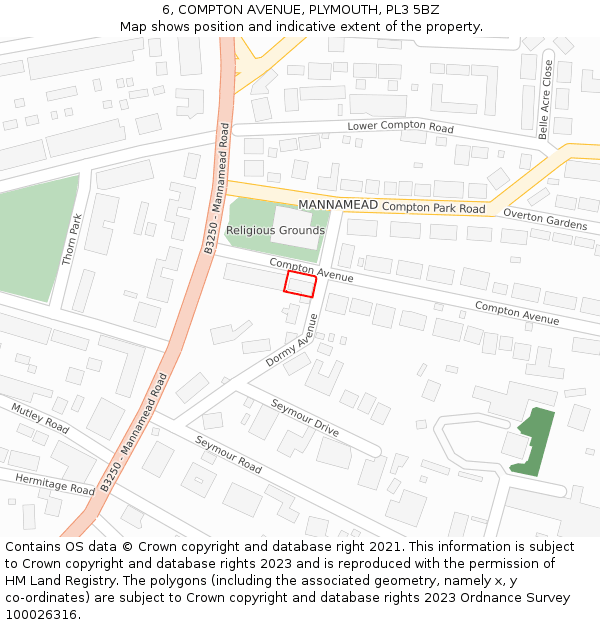 6, COMPTON AVENUE, PLYMOUTH, PL3 5BZ: Location map and indicative extent of plot