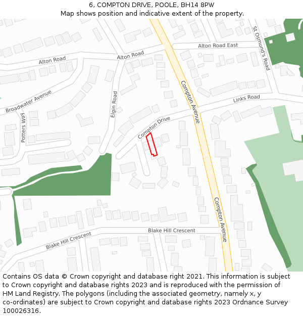 6, COMPTON DRIVE, POOLE, BH14 8PW: Location map and indicative extent of plot