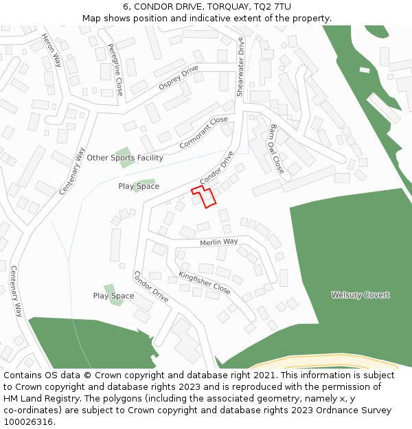 6, CONDOR DRIVE, TORQUAY, TQ2 7TU: Location map and indicative extent of plot