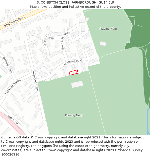 6, CONISTON CLOSE, FARNBOROUGH, GU14 0LF: Location map and indicative extent of plot