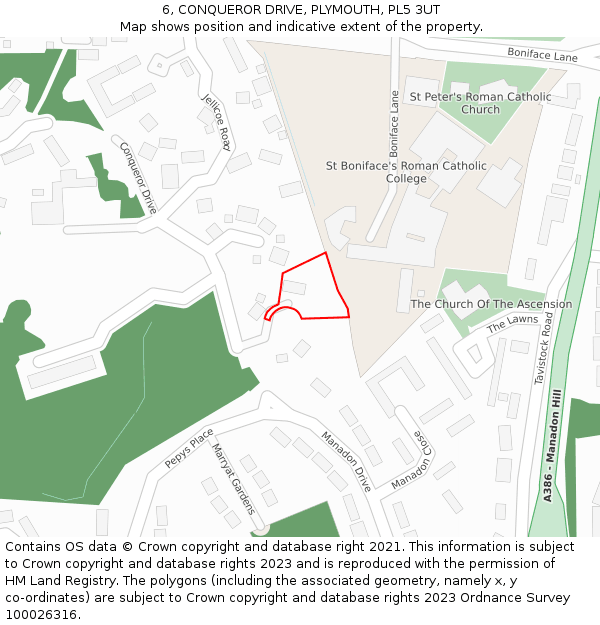 6, CONQUEROR DRIVE, PLYMOUTH, PL5 3UT: Location map and indicative extent of plot