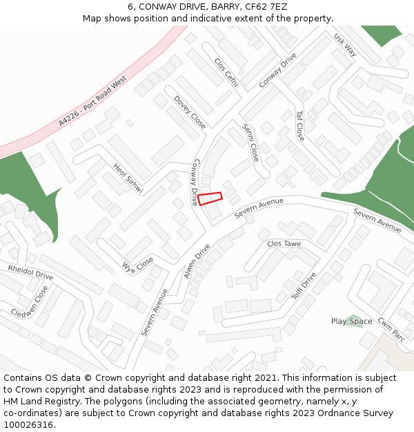 6, CONWAY DRIVE, BARRY, CF62 7EZ: Location map and indicative extent of plot