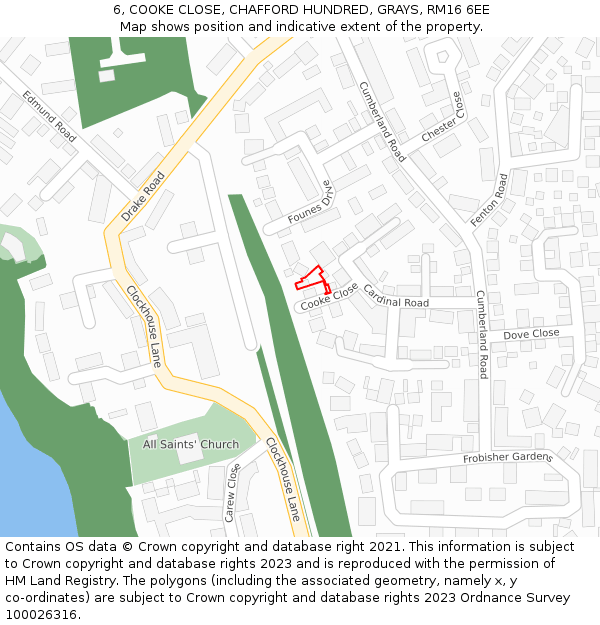 6, COOKE CLOSE, CHAFFORD HUNDRED, GRAYS, RM16 6EE: Location map and indicative extent of plot