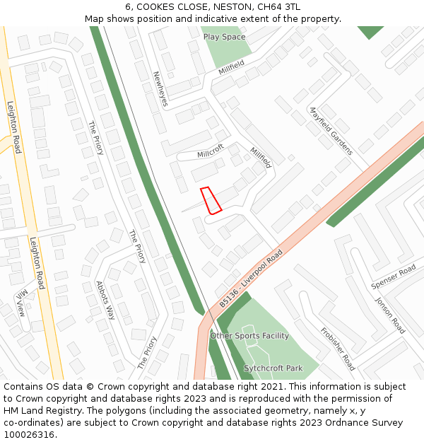 6, COOKES CLOSE, NESTON, CH64 3TL: Location map and indicative extent of plot