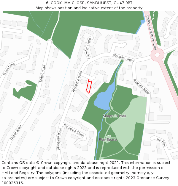 6, COOKHAM CLOSE, SANDHURST, GU47 9RT: Location map and indicative extent of plot