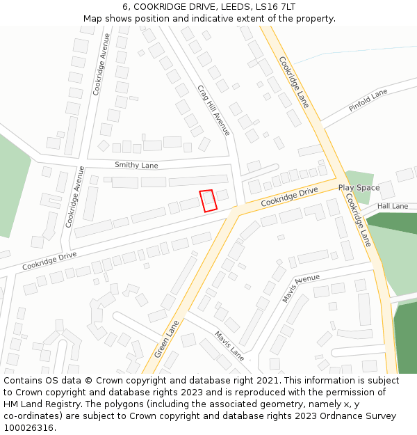 6, COOKRIDGE DRIVE, LEEDS, LS16 7LT: Location map and indicative extent of plot